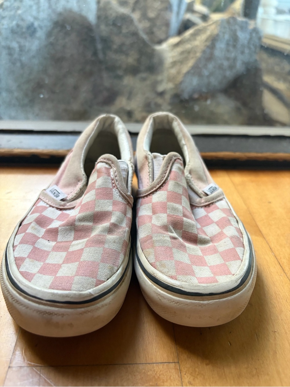 Vans Kids Slip-On Checkerboard Sneakers in Pink and Cream